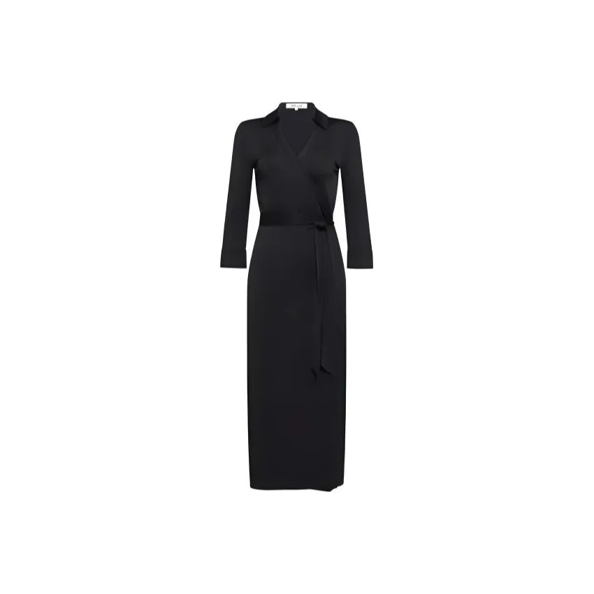 DVF Diane Von Furstenberg SS24 Длинное платье с длинными рукавами женское обсидиановый черный