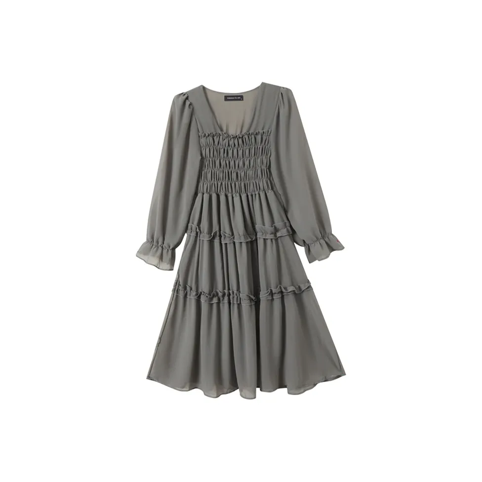 EIDOLON GRAIN Длинное платье с длинными рукавами женское дымчато-серый