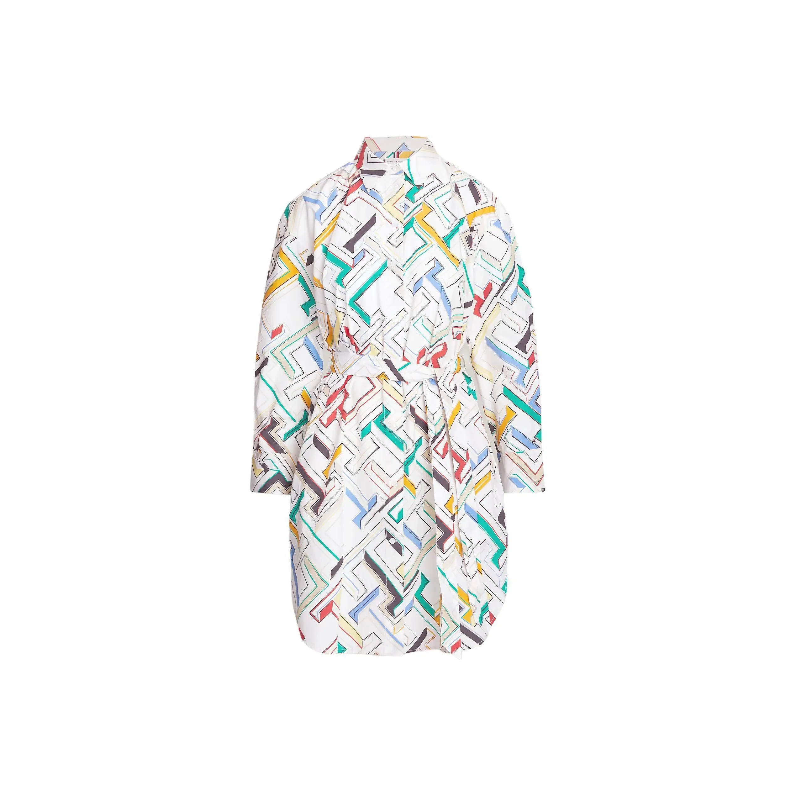 Tommy Hilfiger Th Monogram Print Poplin Shirt Dress Long Sleeved Dresses Women's Multicolor