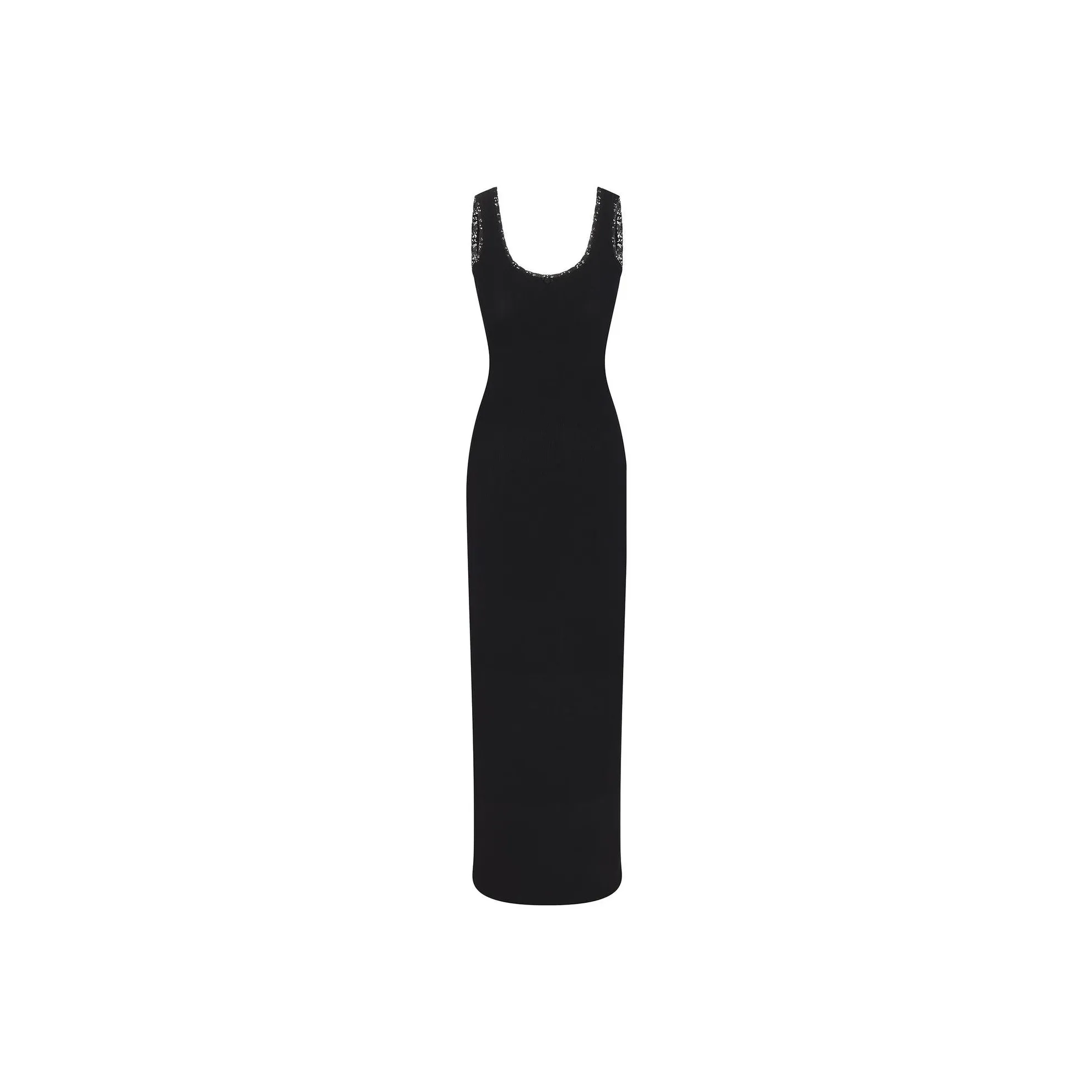 SKIMS SOFT LOUNGE LACE SCOOP NECK DRESS Women's White Agate Black/ONYX
