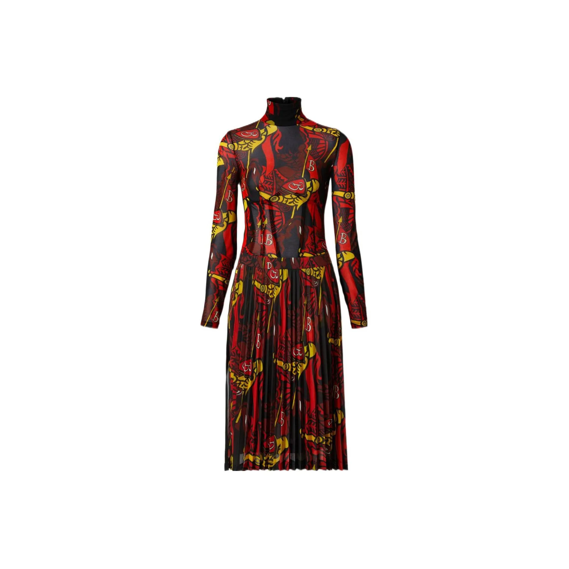 Burberry Long Sleeve Trapeze Dress Black/Multi