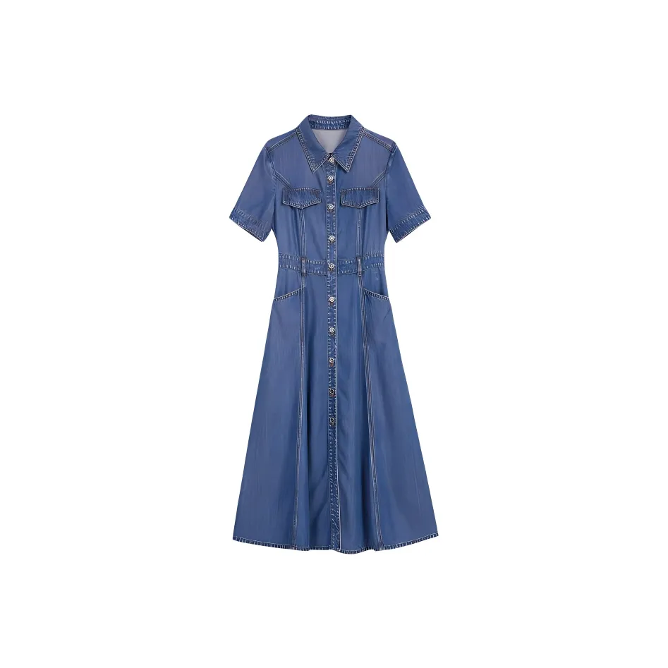 Yiner SS24 Короткий рукав Платье Женское Колокольчик Синий