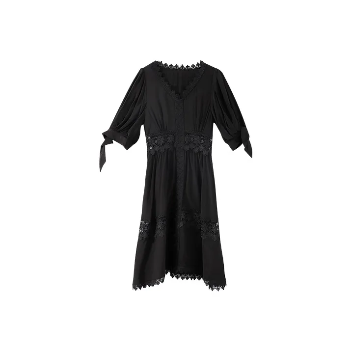 YUMOMO STAR A Line Skirt Dress Elegant Black