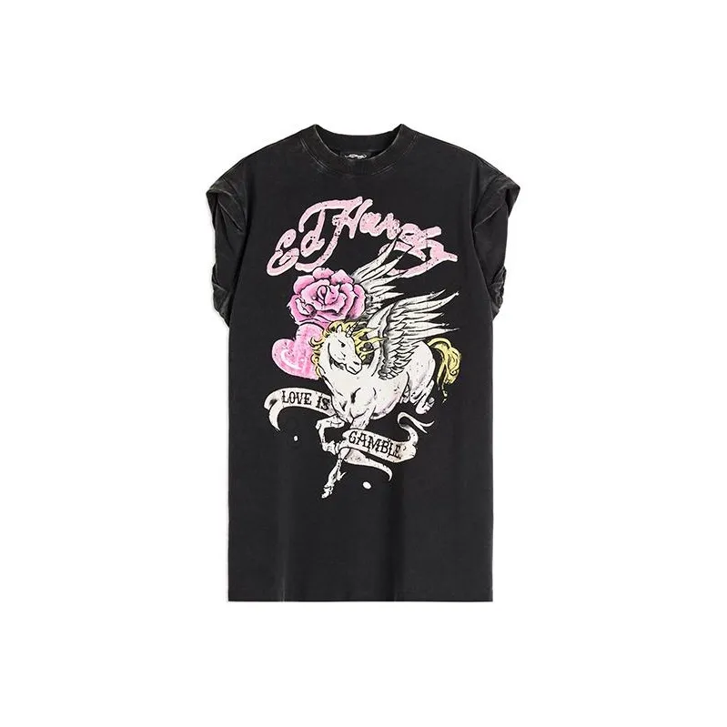 Ed Hardy SS24 Короткое платье с короткими рукавами женское черное