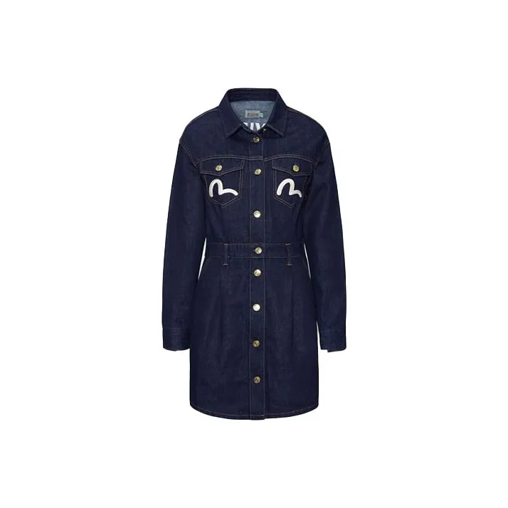 EVISU Long Sleeved Dress Women's Denim Blue