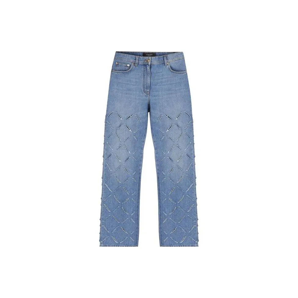 VERSACE Logo Patch Cut Out Jeans