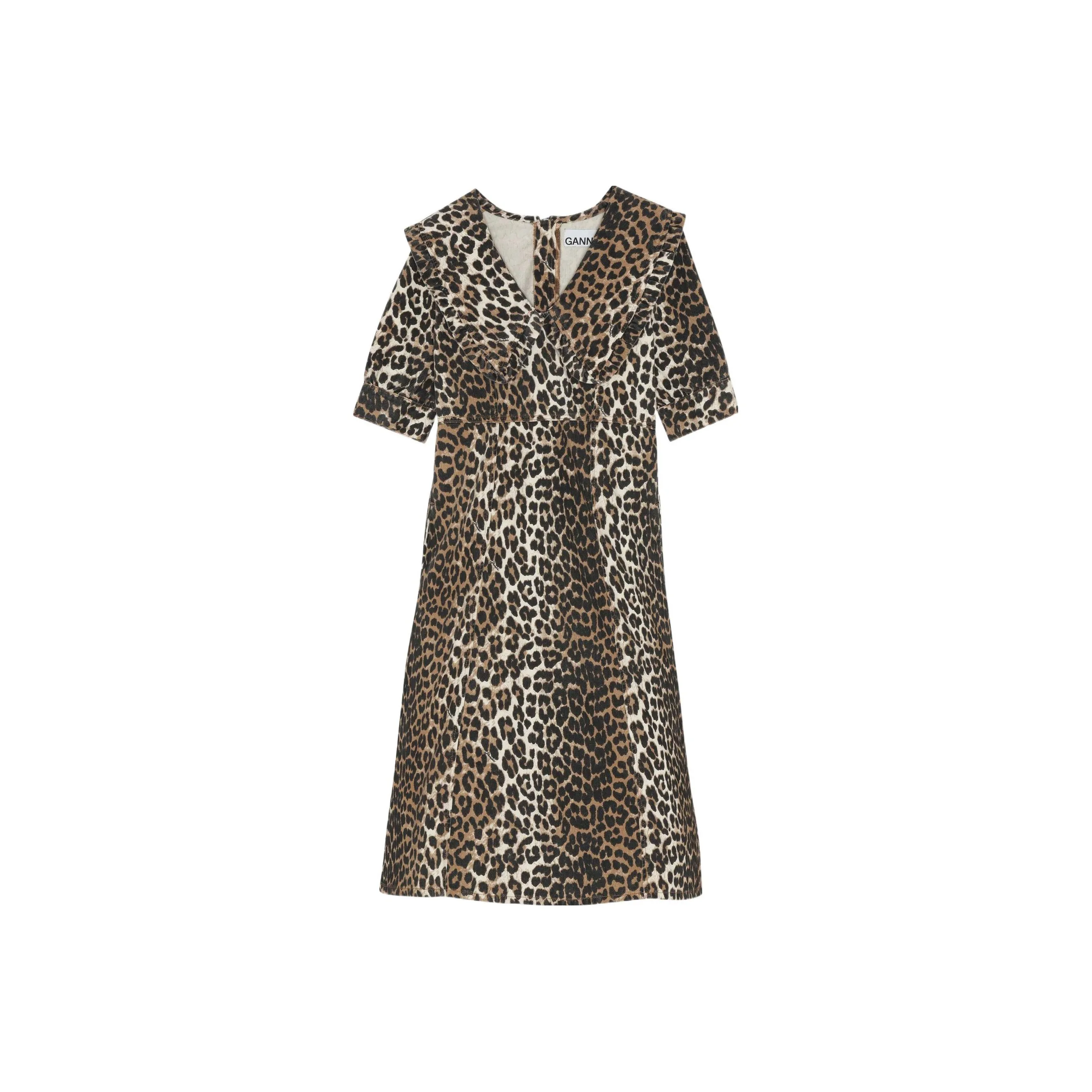 GANNI Короткое платье с короткими рукавами женское коричневое