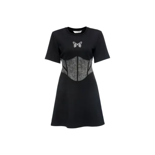 Yesby Yesir Black Женские Короткие Платья с Рукавами