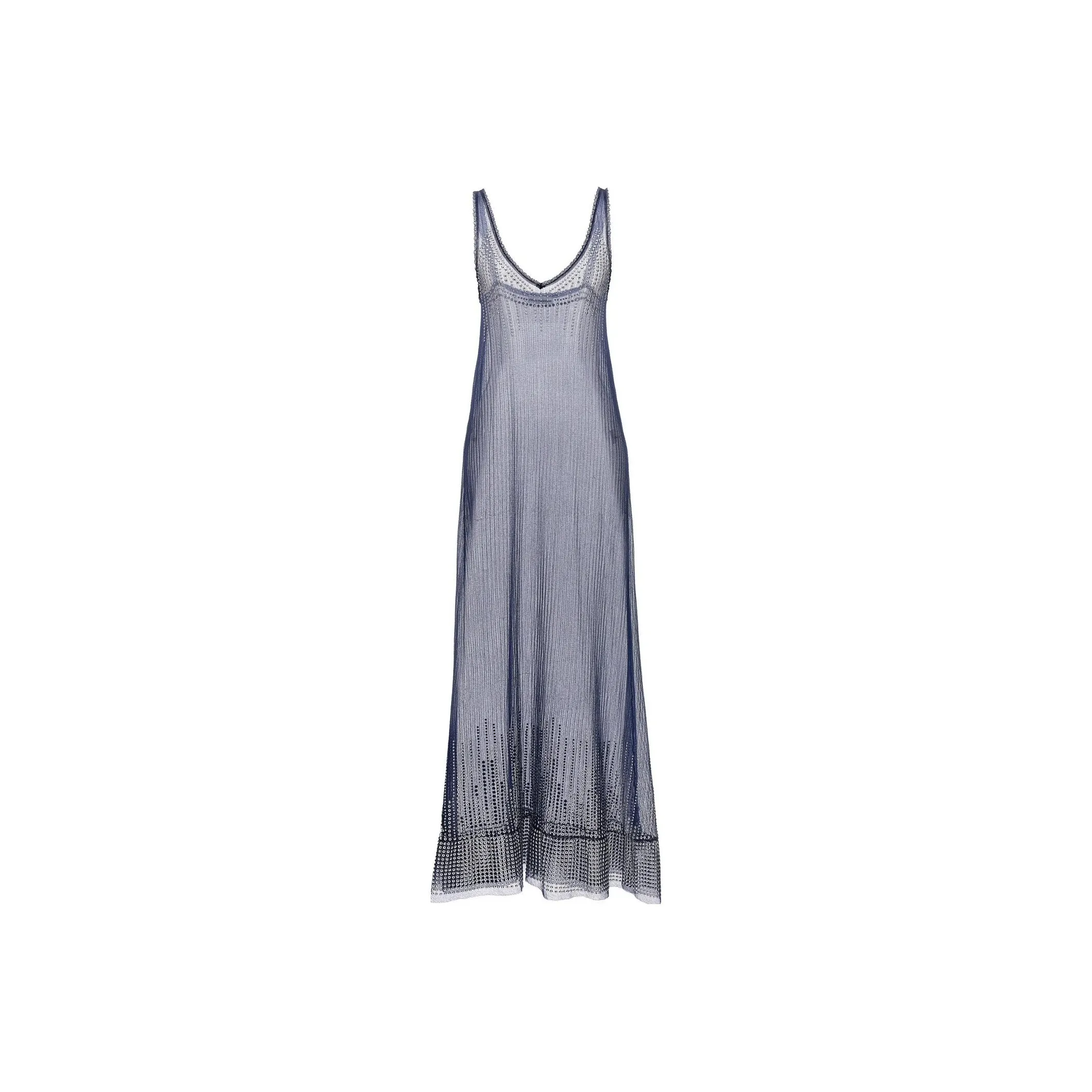 Paco Rabanne Stud Detailed V Neck Sheer Long Dress