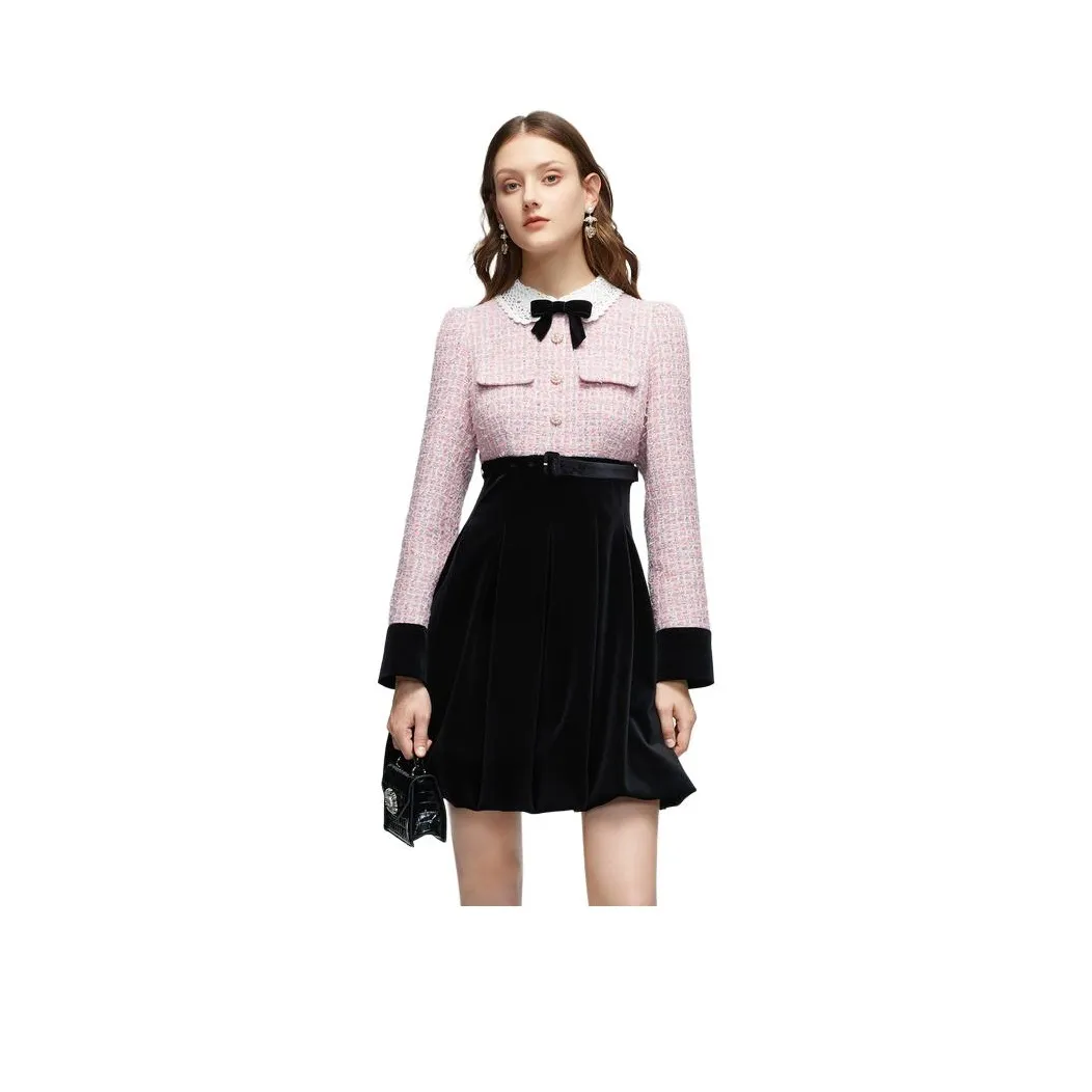 JORYAweekend Длинное платье с длинными рукавами женское черное розовое пэчворк