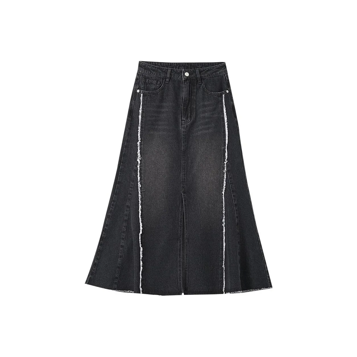 OUNIXUE Denim Long Skirt Women's Black