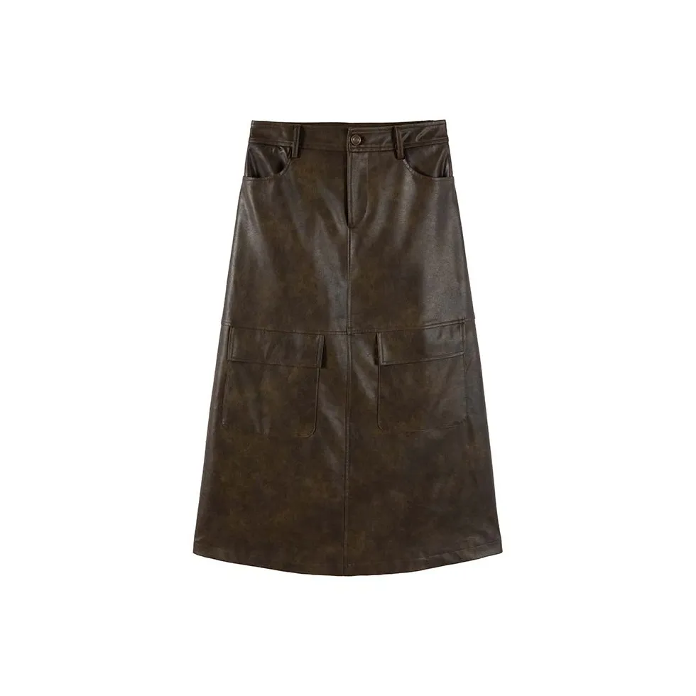 CARIEDO Кожа Длинная Юбка Женская Коричневая