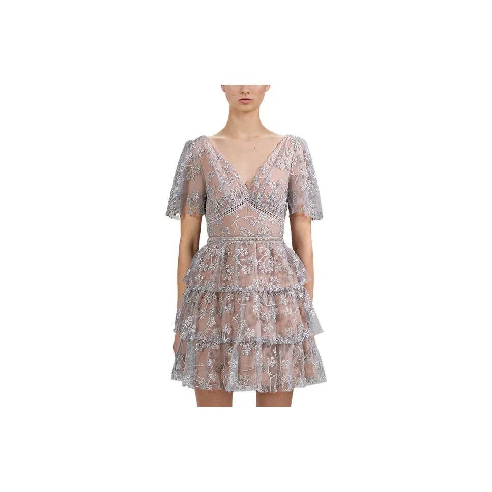 Self portrait FW22 Short Sleeved Dress Women's Light Gray