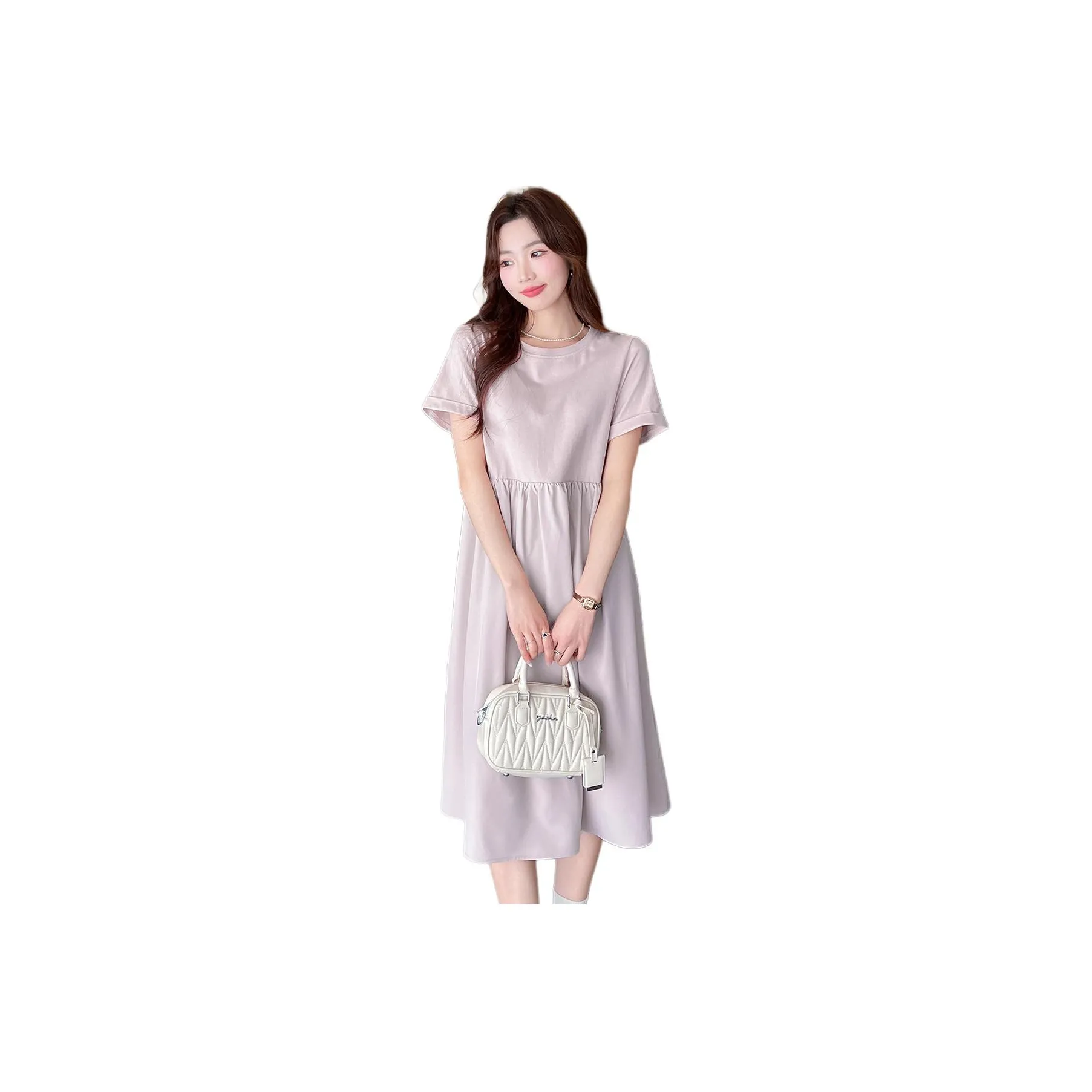 Tonlion Short Sleeved Dress Women's Light Peach Pink