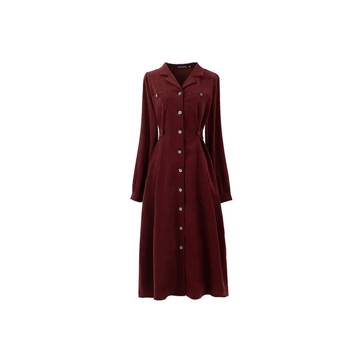 SOON FLOWER Long Sleeved Dresses Women's Dark Red