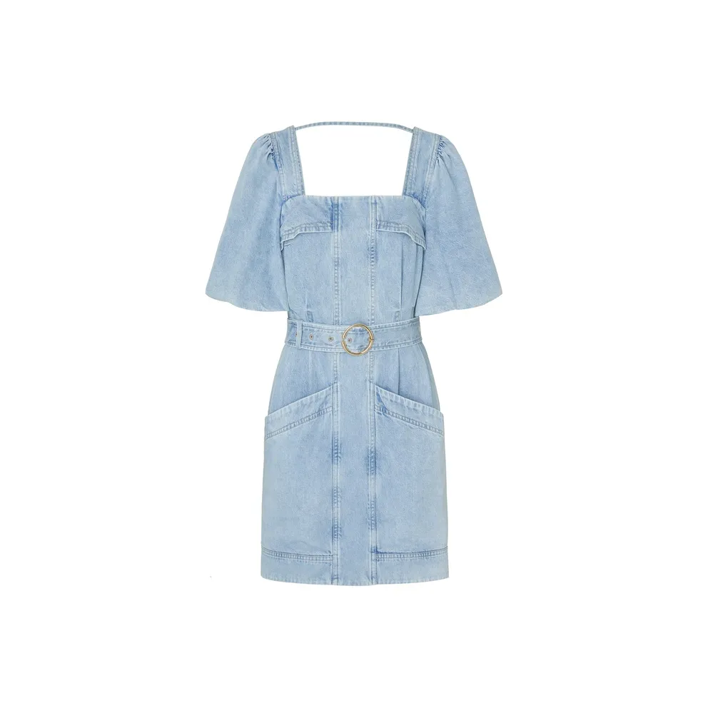 MO&CO Short-Sleeved Dresses Women's Denim Light Blue