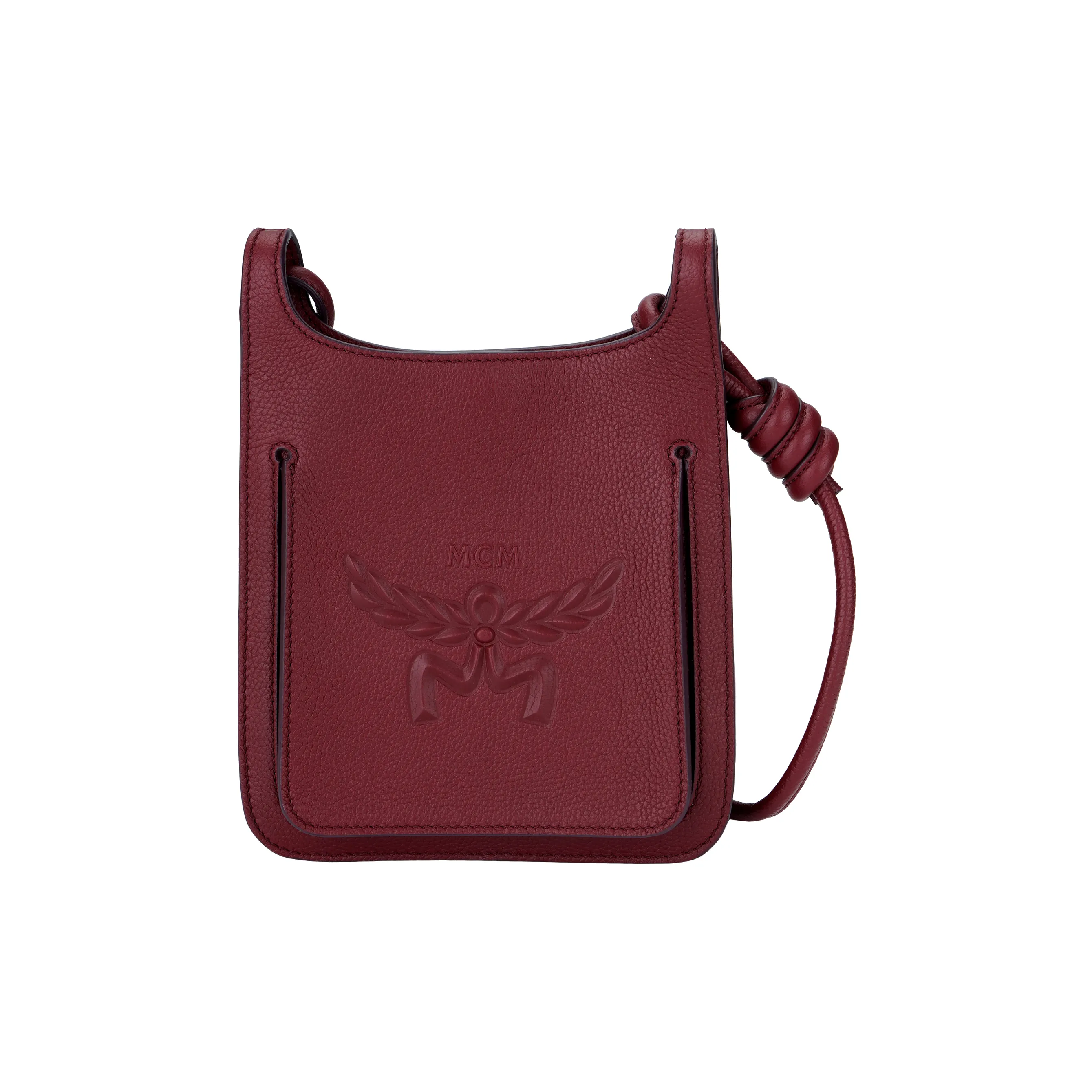 MCM Classic Logo Напп-Кожа Хобо Сумка через плечо Мини Женская Бургунди