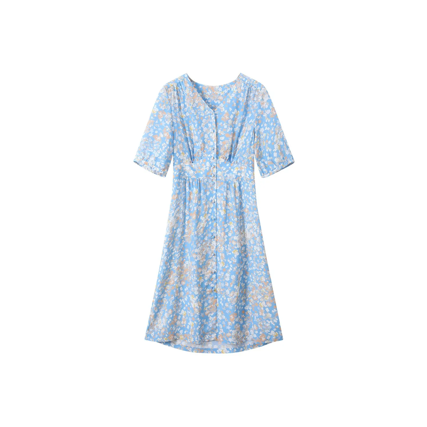 H YXIANG Короткое платье с короткими рукавами женское синий маленький цветочный