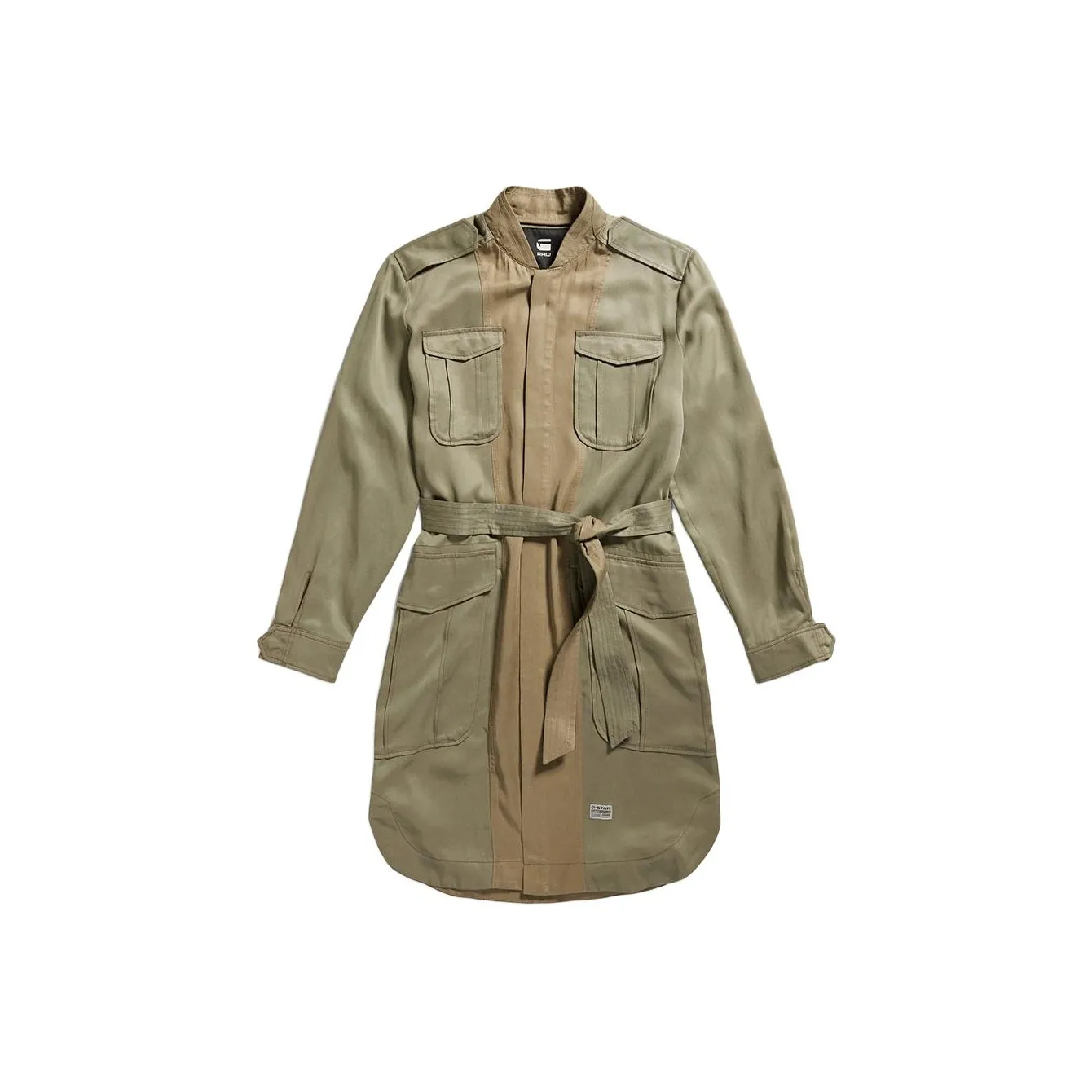 г Звезда RAW Длинное платье с длинными рукавами женское хаки зеленый