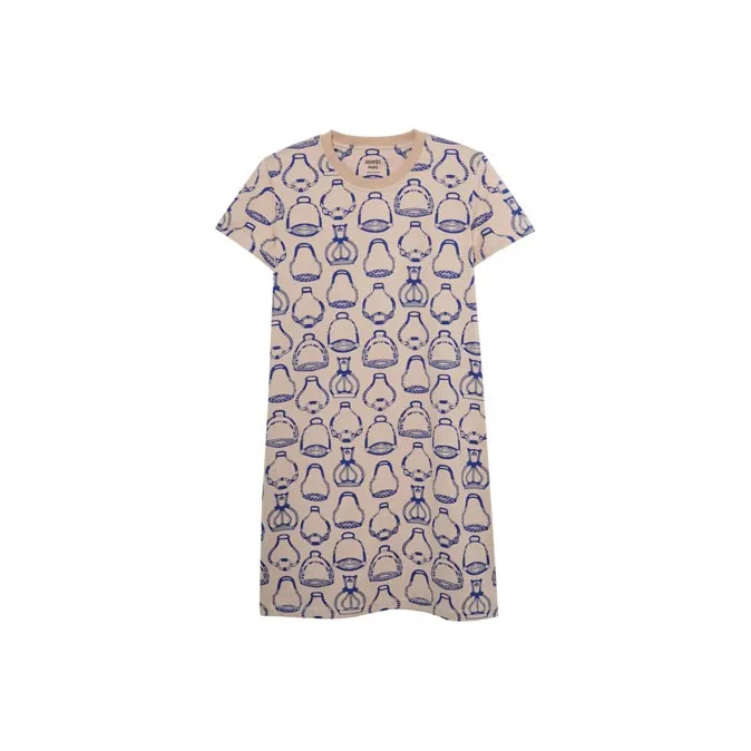 HERMES SS23 Short Sleeved Dress Women's Bleached Beige