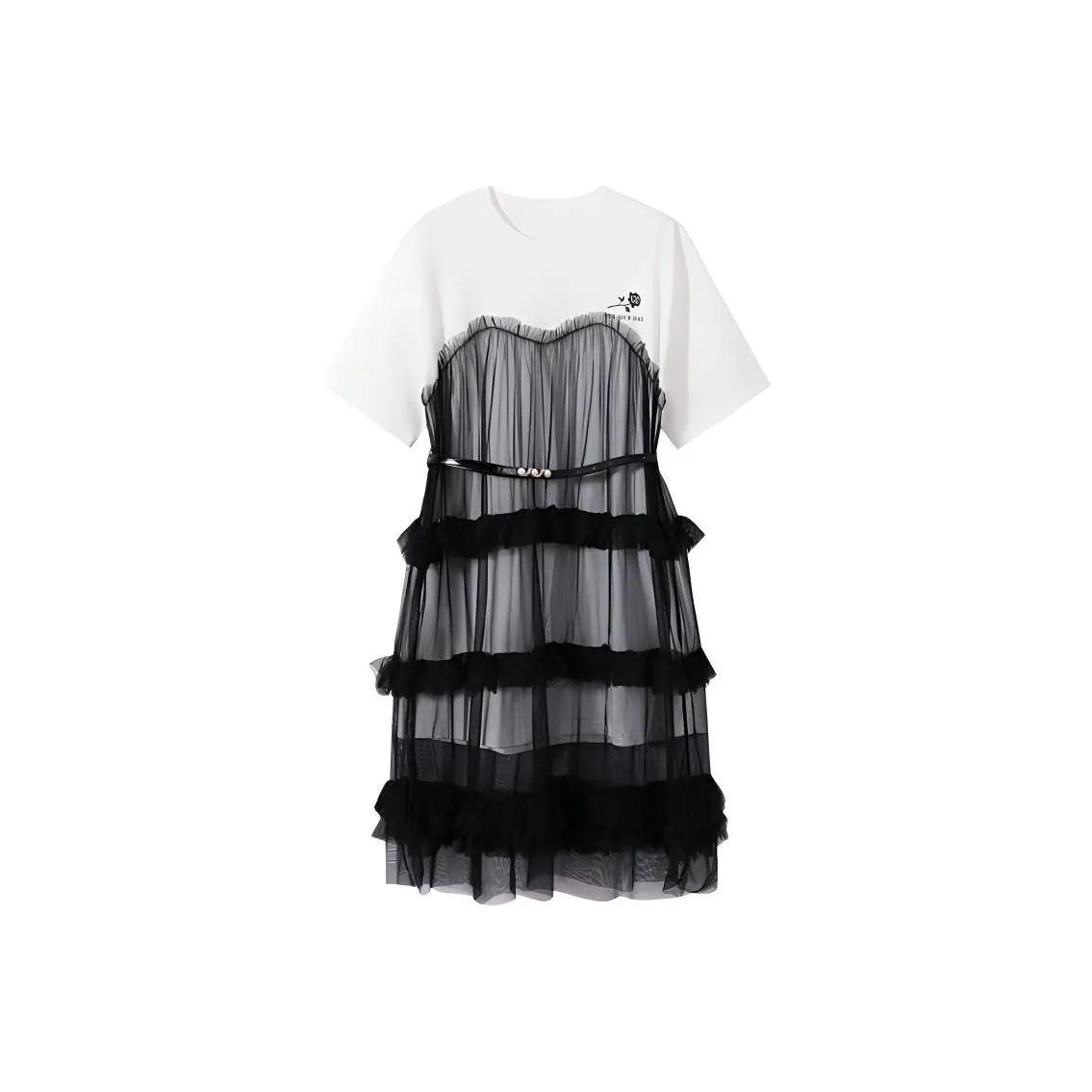 EICHITOO Короткое платье с короткими рукавами женское черная отделка