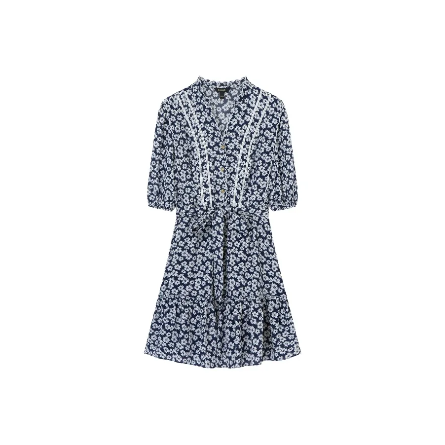 E.land Short Sleeved Dress Women's Navy Blue
