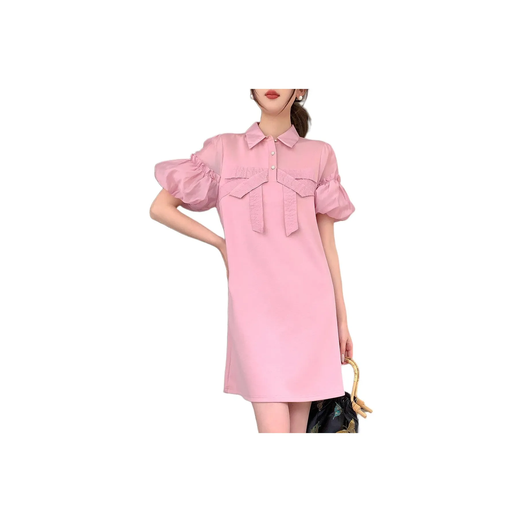 【dme】 Short Sleeved Dresses Women's Leather Pink