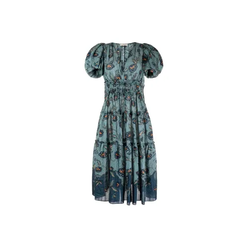 Ulla Johnson Blue Женские Короткие Платья с Рукавами