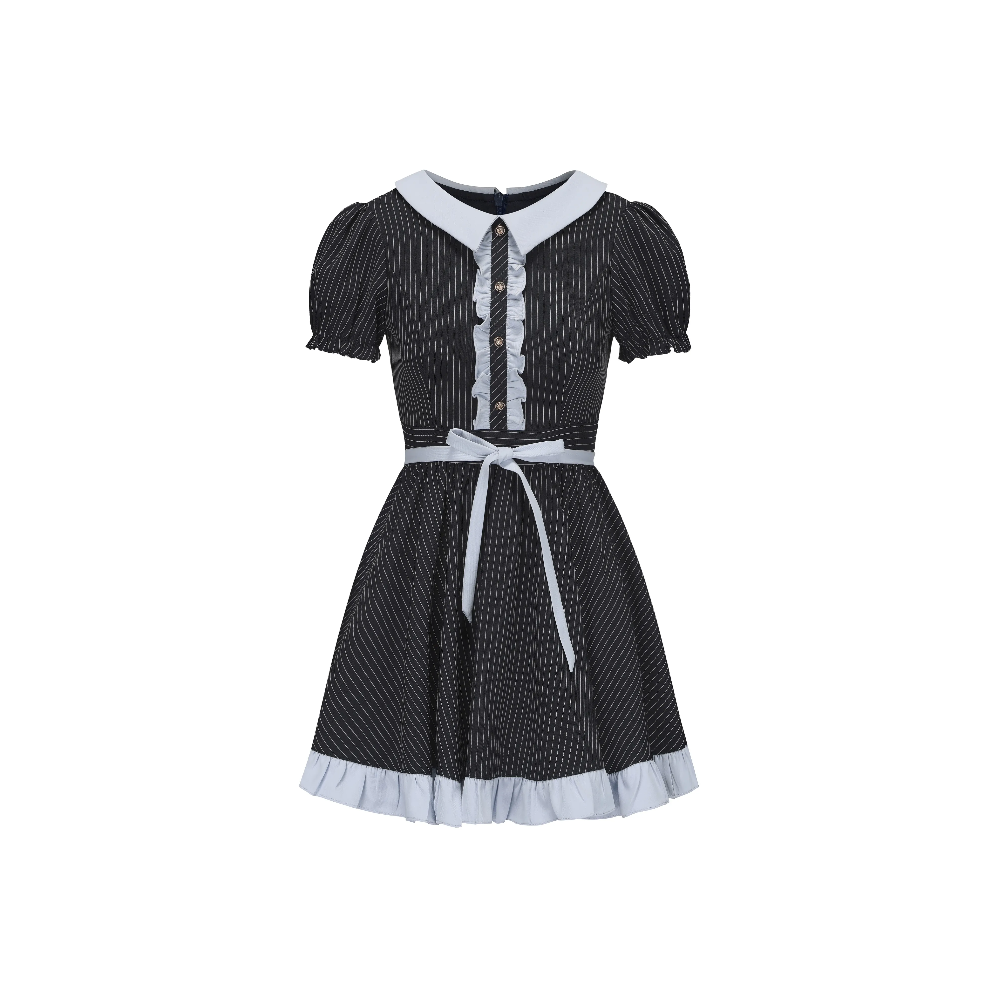 CHIWAWAMEME Short Sleeved Dresses Women's Navy Blue Stripes With Light Blue