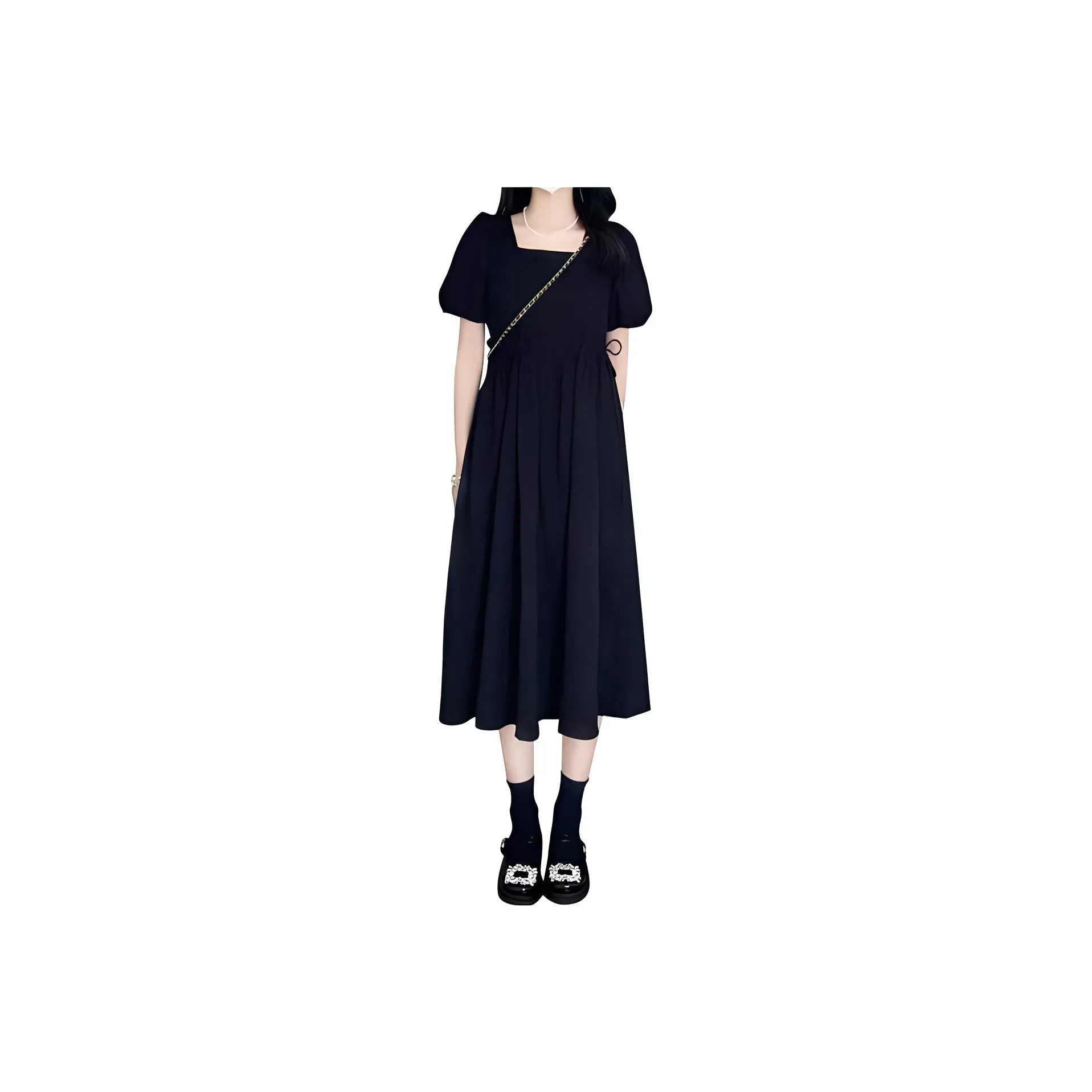 Mu Qingqing Short Sleeved Dress Women's Black