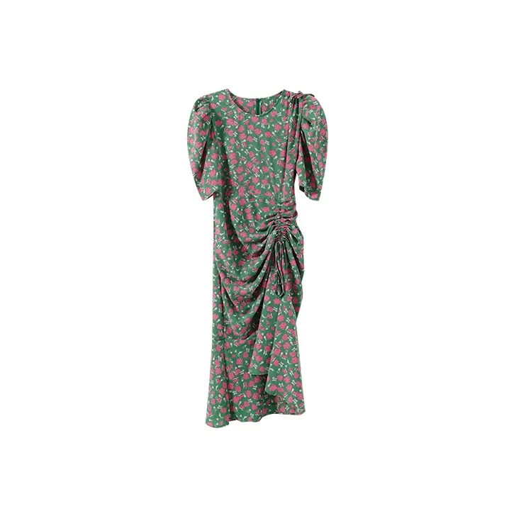 YUMOMO STAR Short Sleeved Dresses Women's Aqua Green Floral