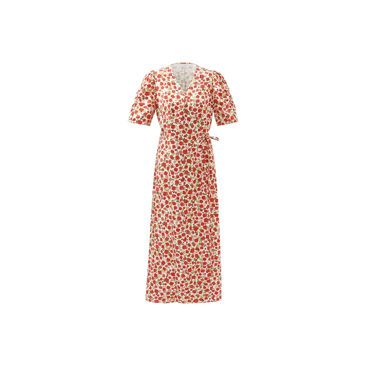GOELIA Short Sleeved Dress Women's Red Rose Print