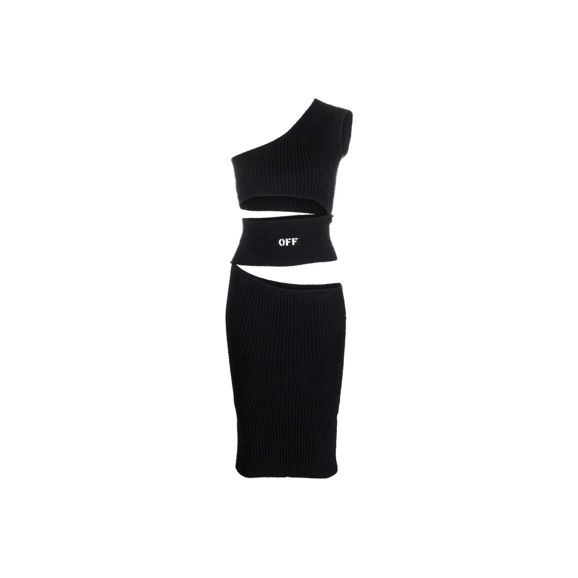 OFF WHITE Logo Patch Cut Out One Shoulder Dress
