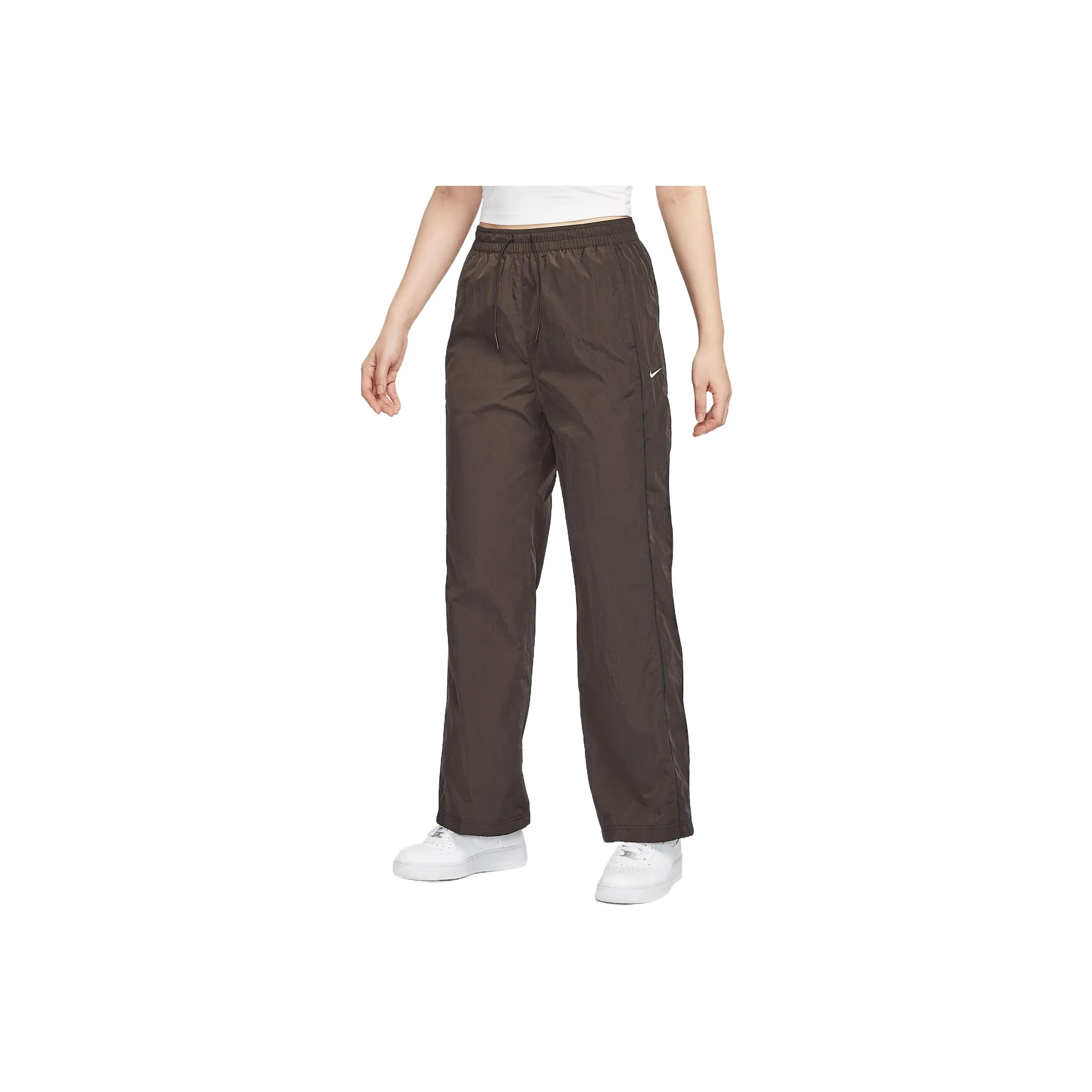 Nike WINDRUNNER Повседневные брюки Женские Сатин Коричневый черный Белый