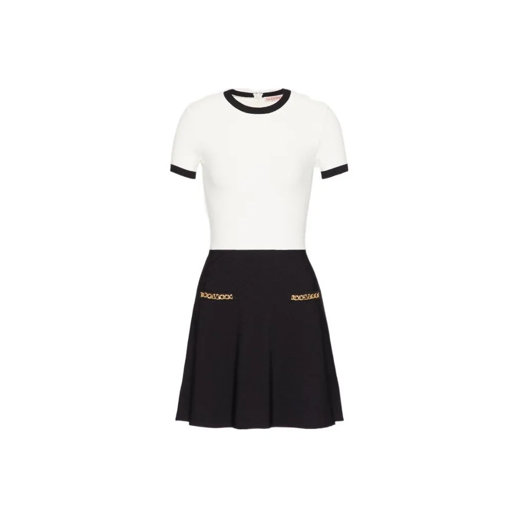 Valentino FW22 Short Sleeved Dress Women's Black White