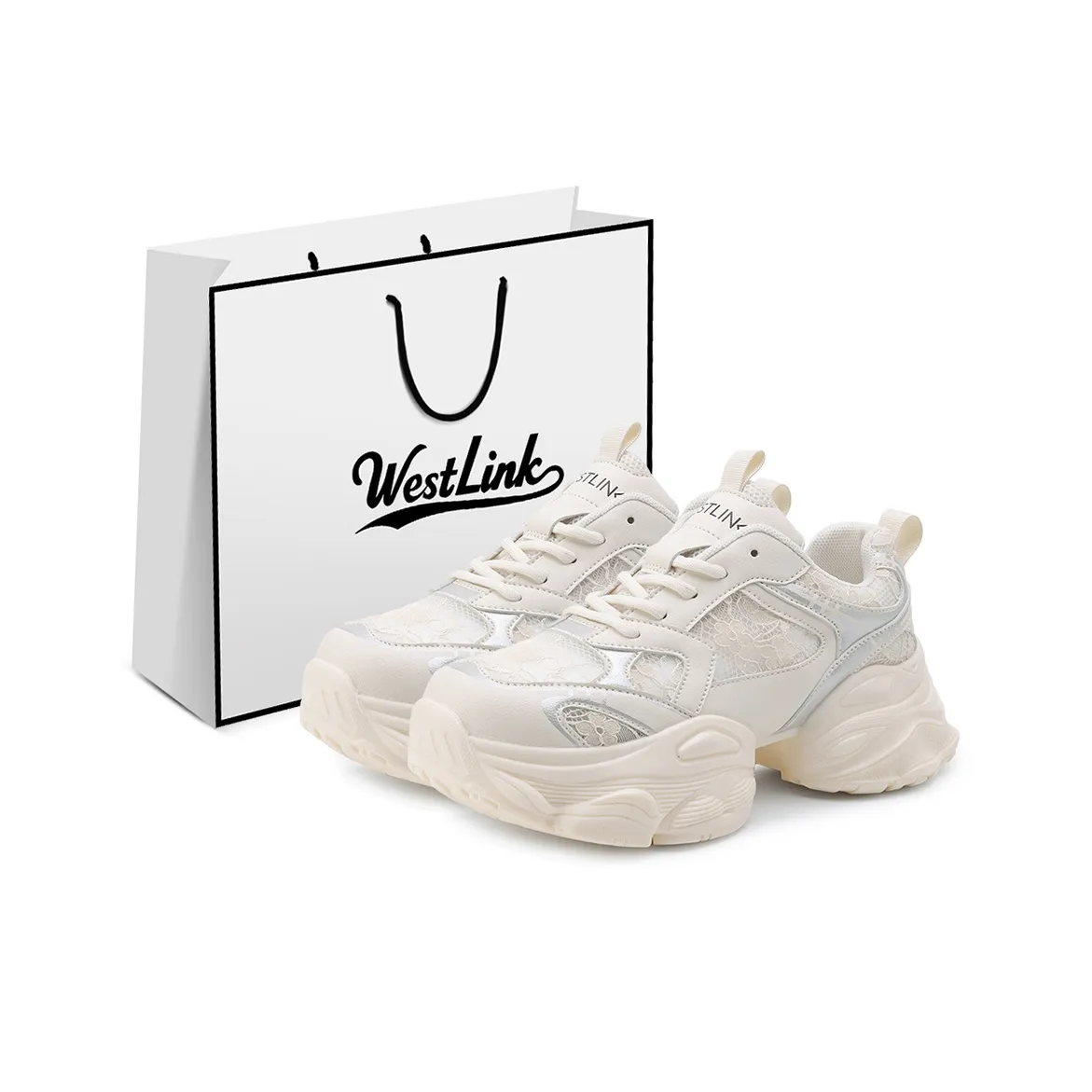 WESTLINK Низкий топ массивные кроссовки женские бежевый серебряный