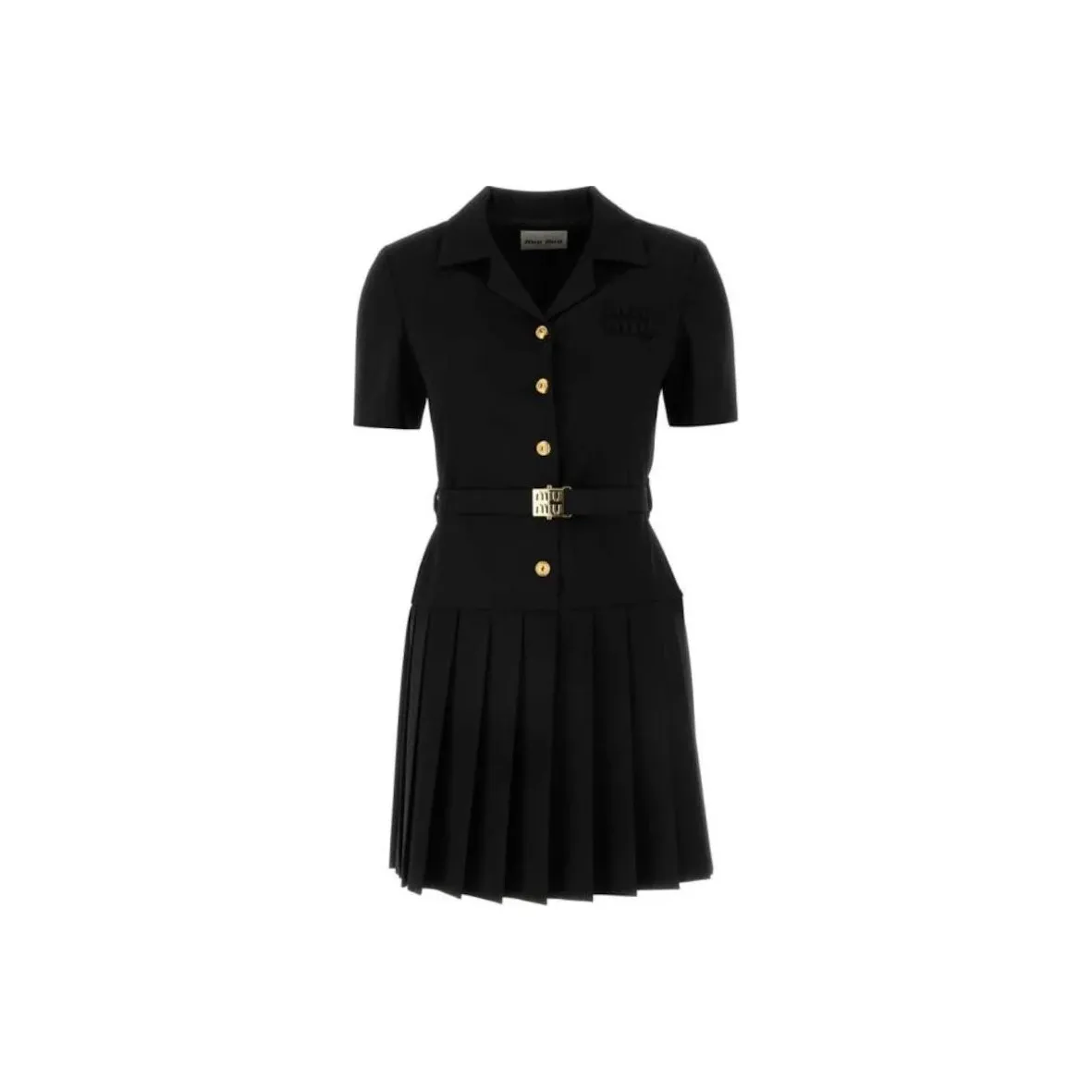 MIU MIU Short Sleeved Belted Pleated Dress