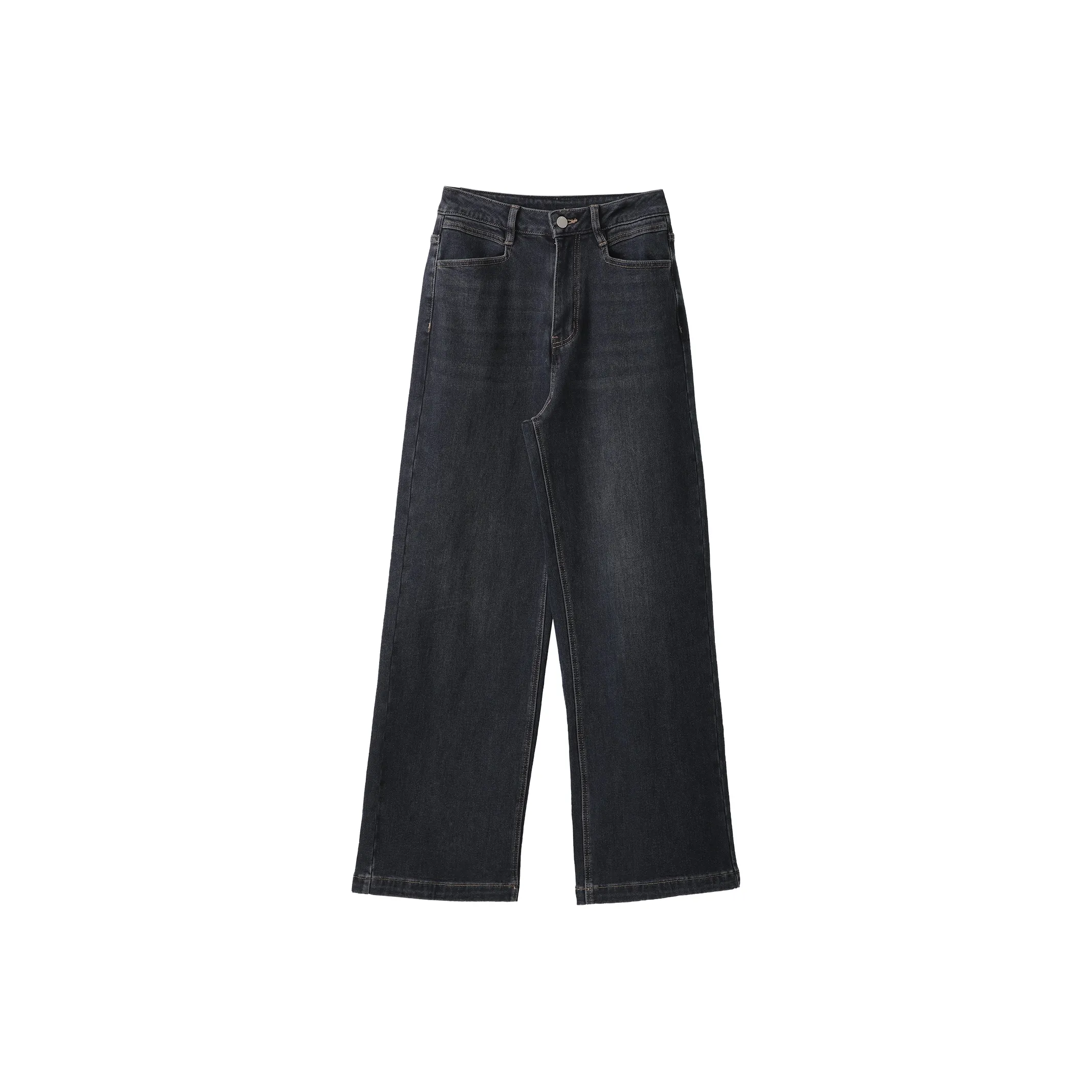 Fstudio Korean Petite Casual Straight Fit Dark Color Jeans Women's Dark Gray
