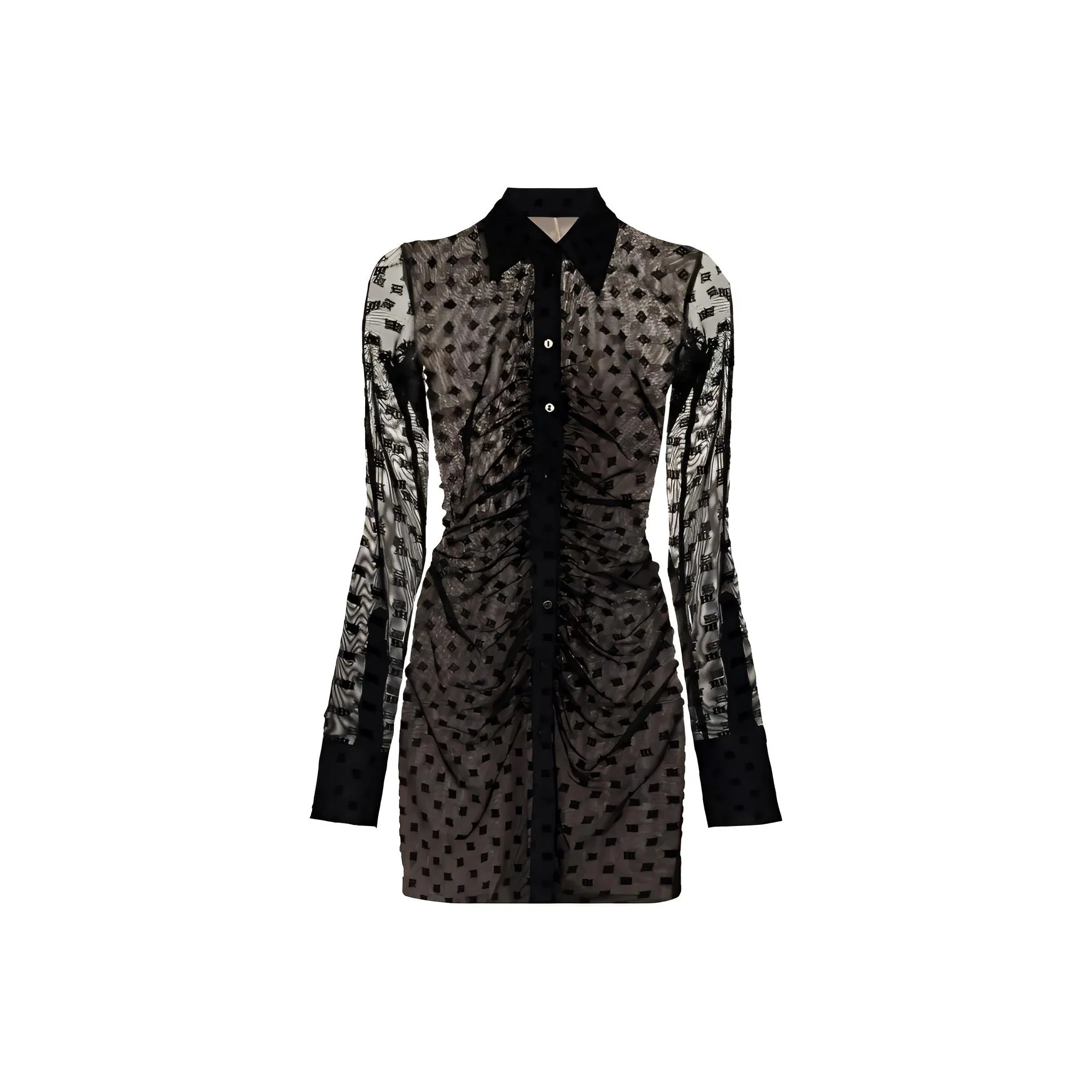 Misbhv Ruched Long-Sleeved Mini Shirt Dress