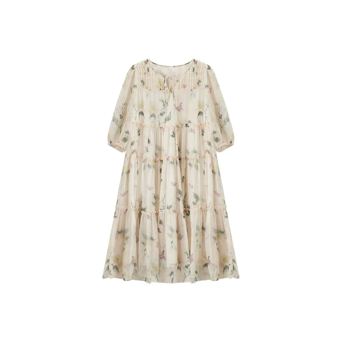 XIANGYING Short Sleeved Dresses Women's Beige