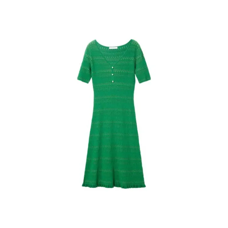 OVV Изумрудно-зеленый Однотонный 06 Женские Короткие Платья с Рукавами