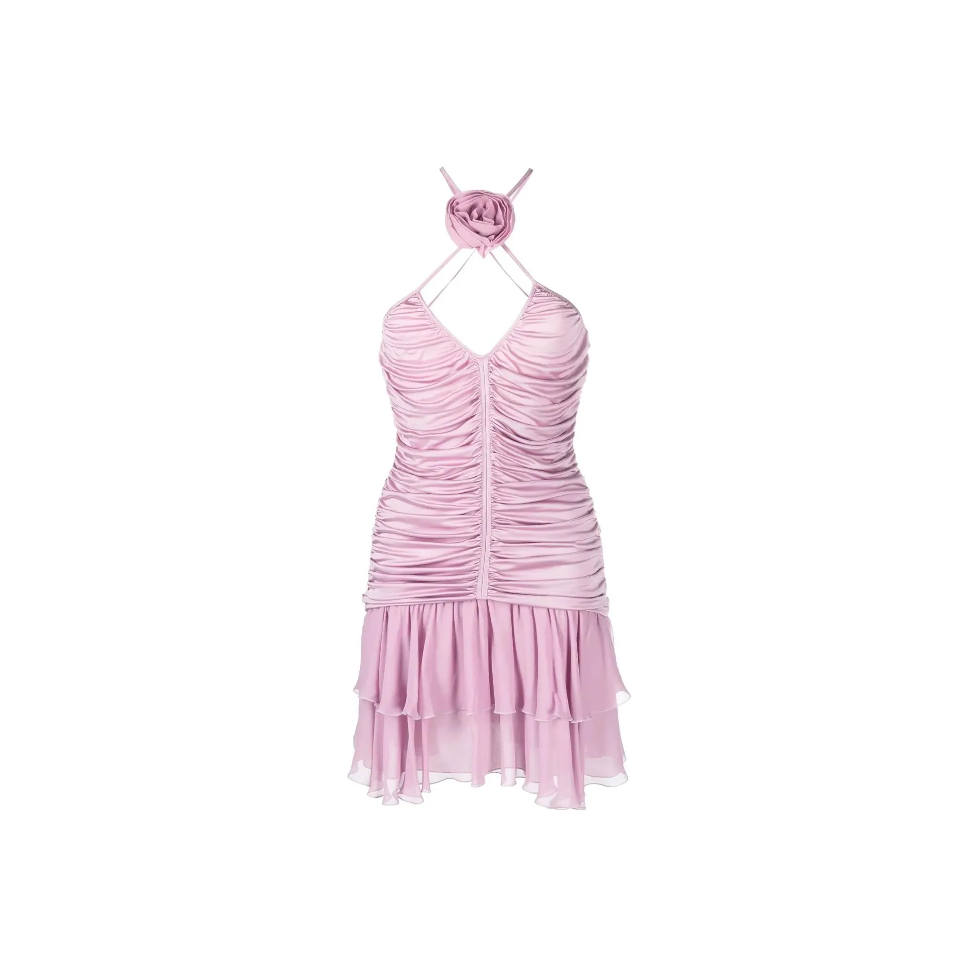 Blumarine Rose-Detailed Halterneck Ruched Mini Dress