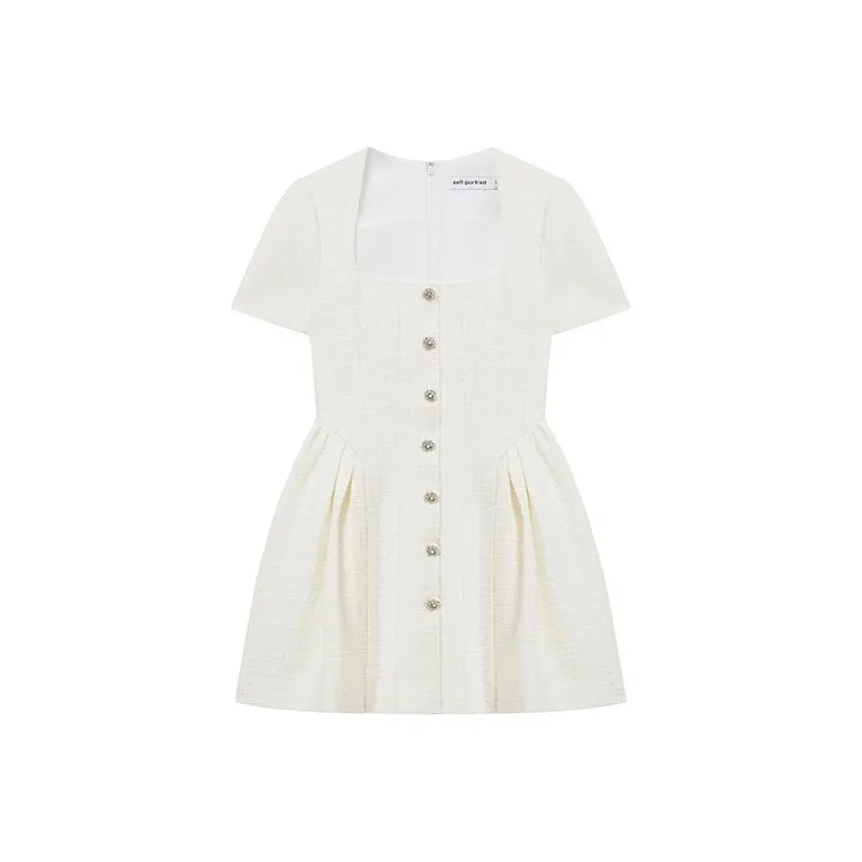 Self portrait Short Sleeved Dress Women's Ivory White
