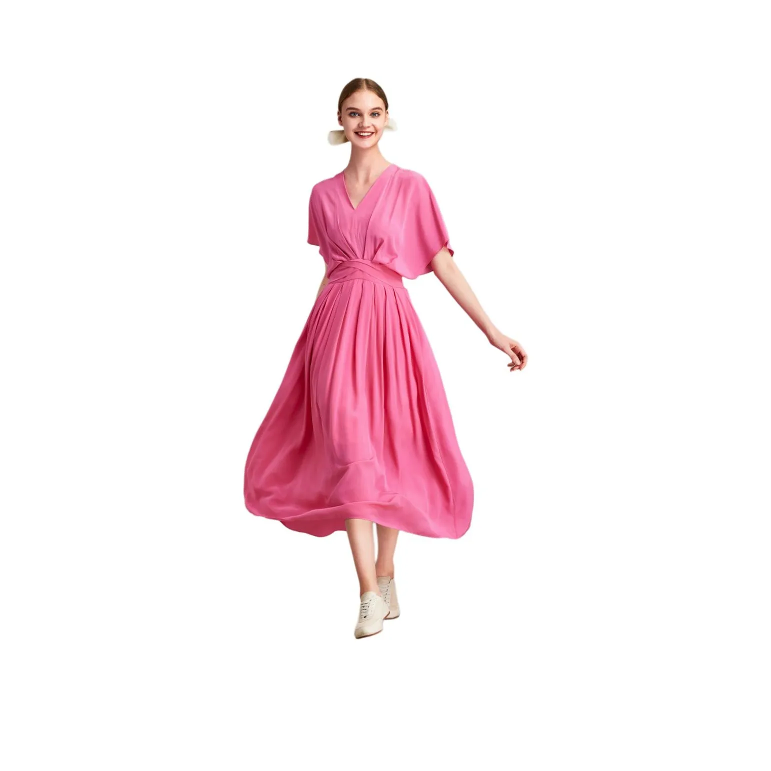 HAVVA Короткий рукав Платье Женское Розовый Красный