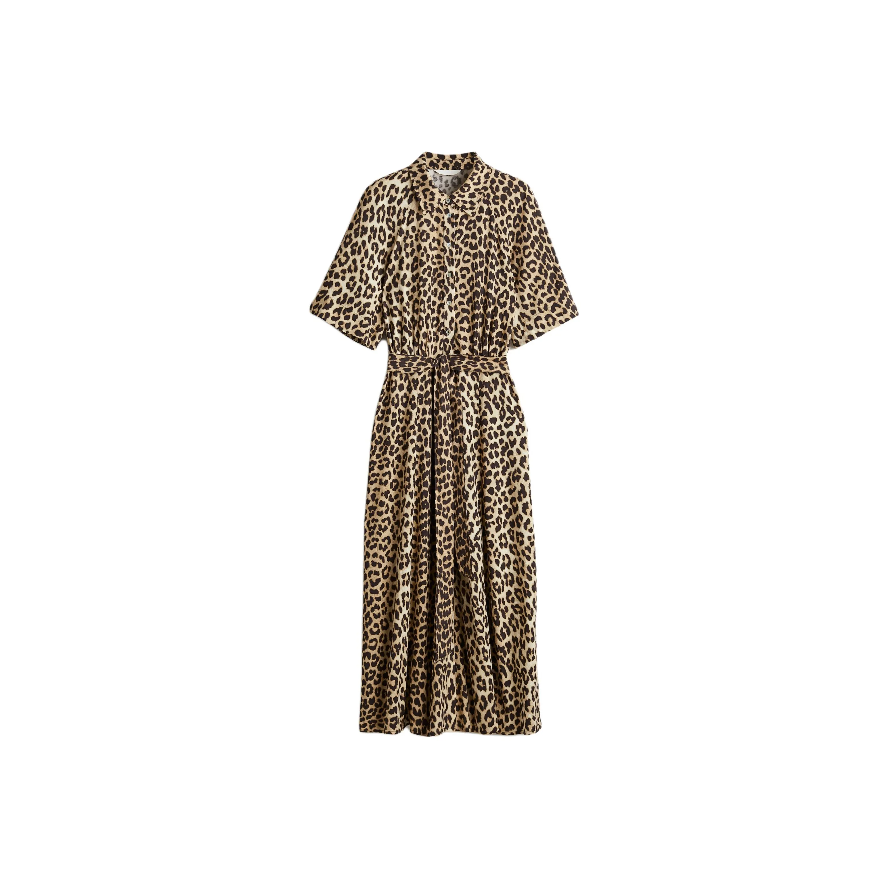 H&M Short Sleeved Dress Women's Beige/Leopard Print