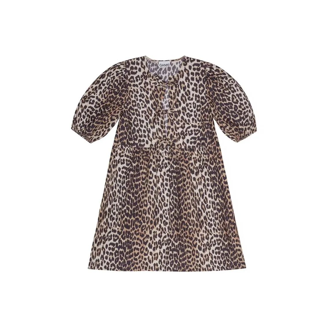 GANNI Leopard Printed Balloon Sleeved Mini Dress