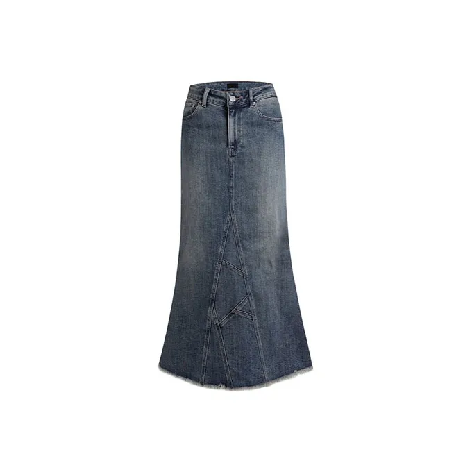LIUREGALI Denim Long Skirts Women's Navy Blue