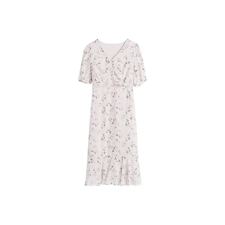 HUASJ Short Sleeved Dresses Women's White Tea Multicolor