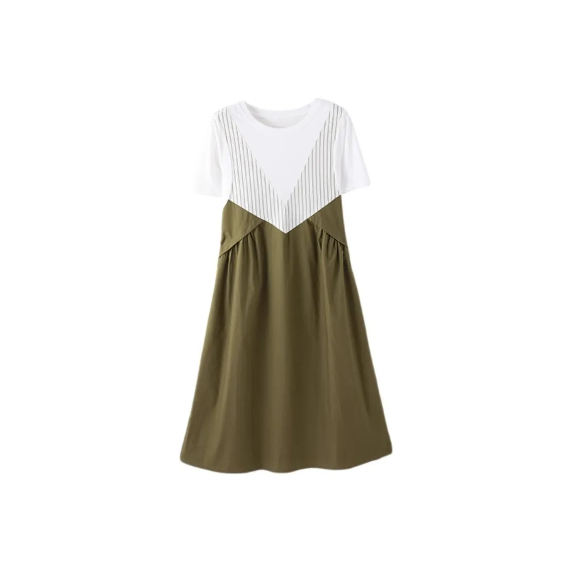 IHIMI Short Sleeved Dress Women's Army Green & White