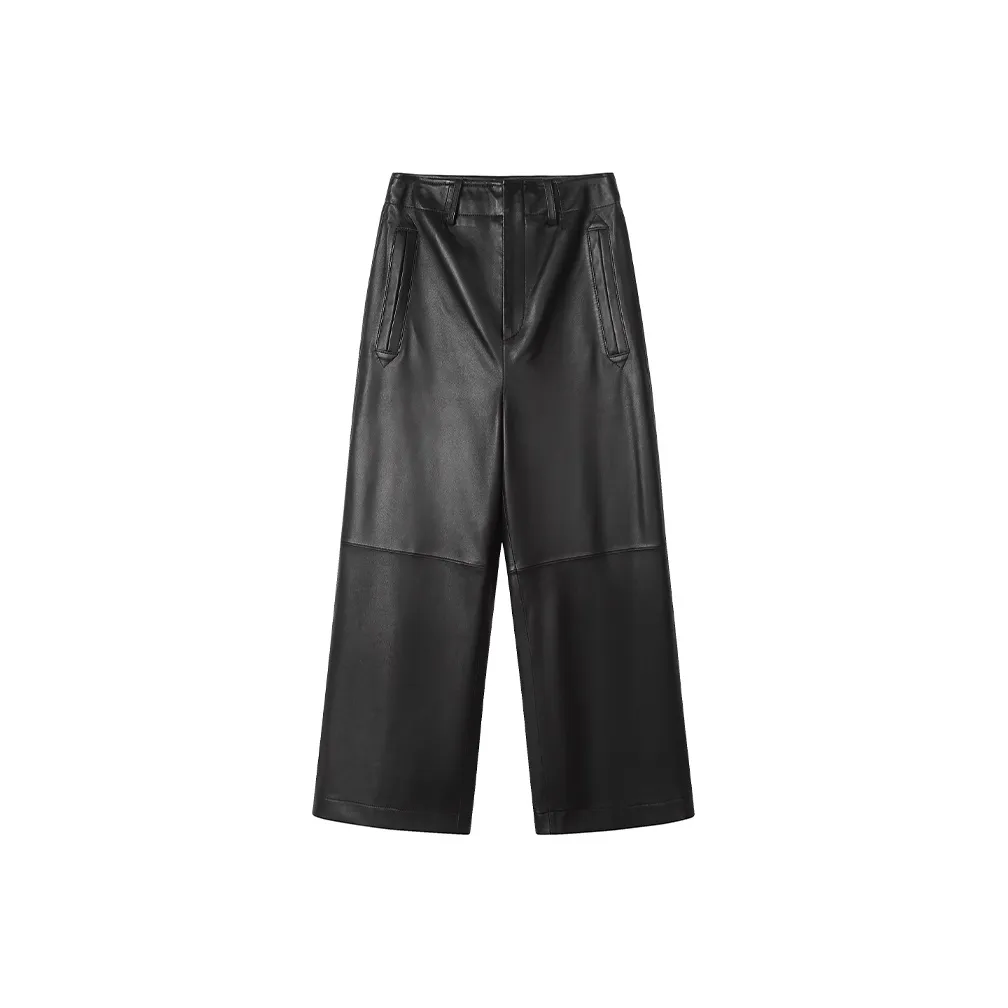 SINBOS Элегантные черные женские кожаные брюки